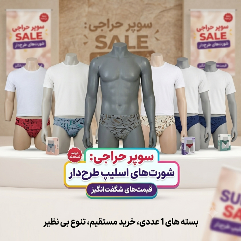 شورت اسلیپ مردانه نخ پنبه حراجی سایز بزرگ